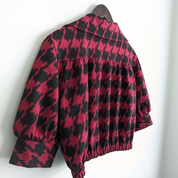 Express Red & Black Houndstooth XS Cropped Jacket - Picture 7 of 8